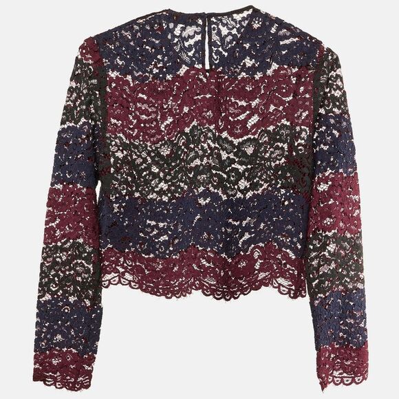 Sandro Maroon Floral Lace Scalloped Crop Top M - Picture 2 of 5